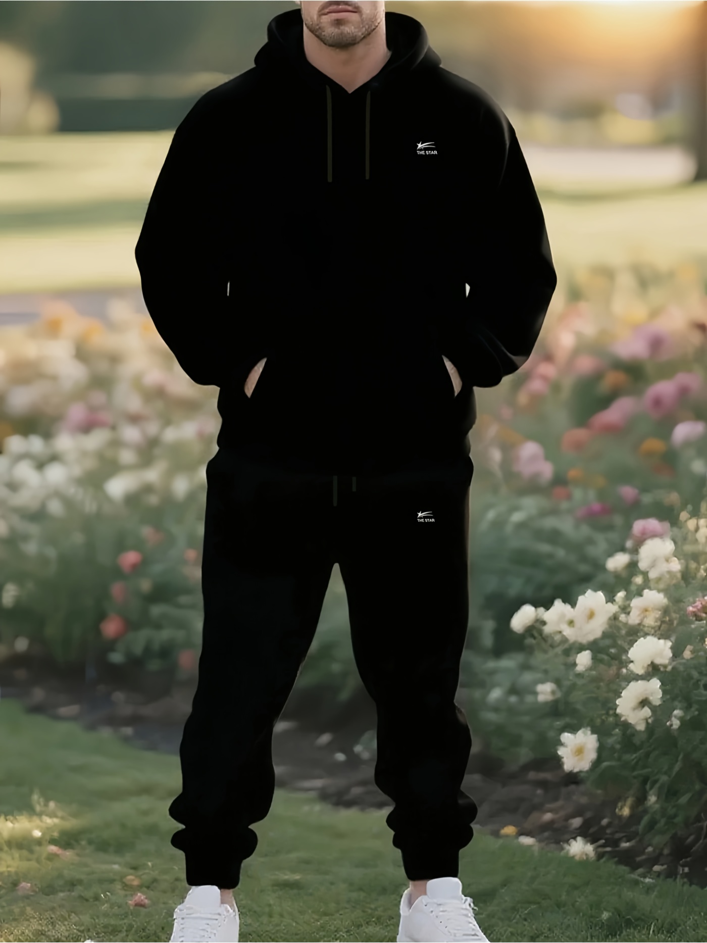 Men Shoes Joggers - 2026 Men 2‑Pieces Tracksuit Black Hoodie